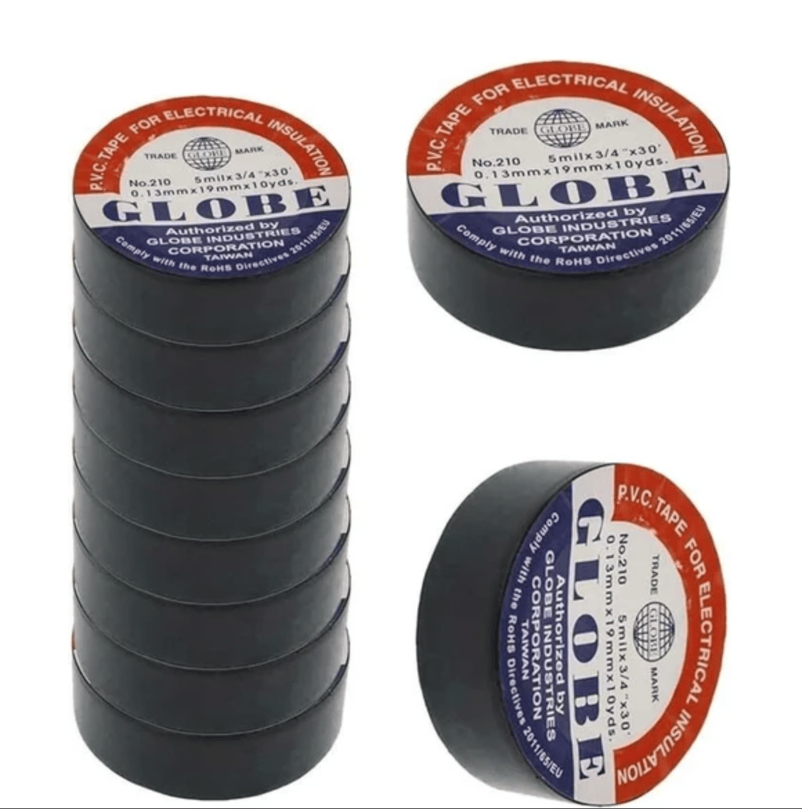 GLOBE 0.13mm x 19mm x 10 Yards İzole Bant Siyah - Profesyonel Elektrik İzolasyon Bandı, Yanmaz Ve Esnek PVC Elektrik Bandı