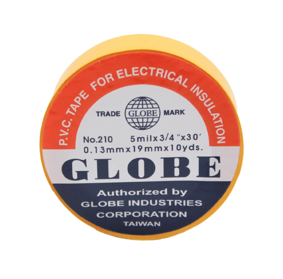 GLOBE 0.13mm x 19mm x 10 Yards İzole Bant Sarı - Profesyonel Elektrik İzolasyon Bandı, Yanmaz Ve Esnek PVC Elektrik Bandı