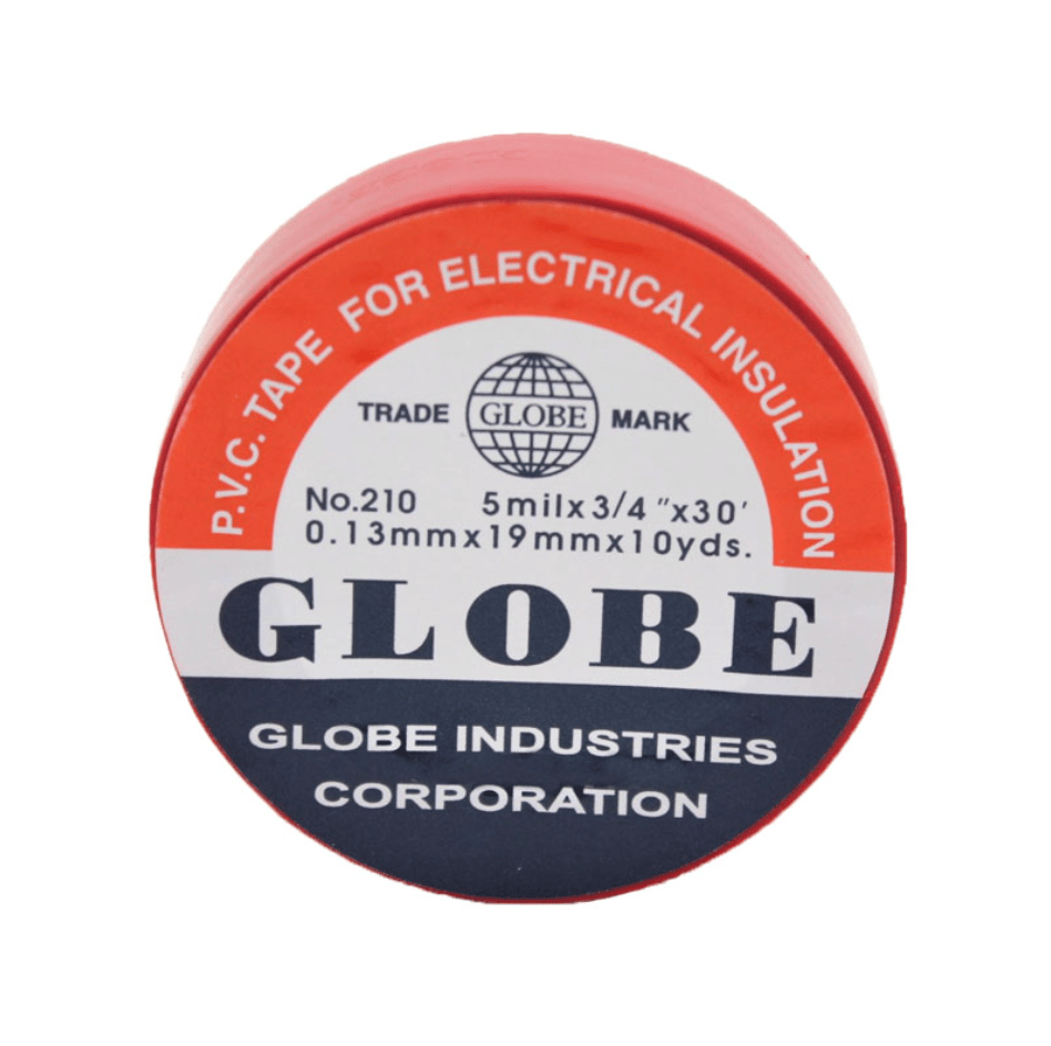 GLOBE 0.13mm x 19mm x 10 Yards İzole Bant Kırmızı - Profesyonel Elektrik İzolasyon Bandı, Yanmaz Ve Esnek PVC Elektrik Bandı