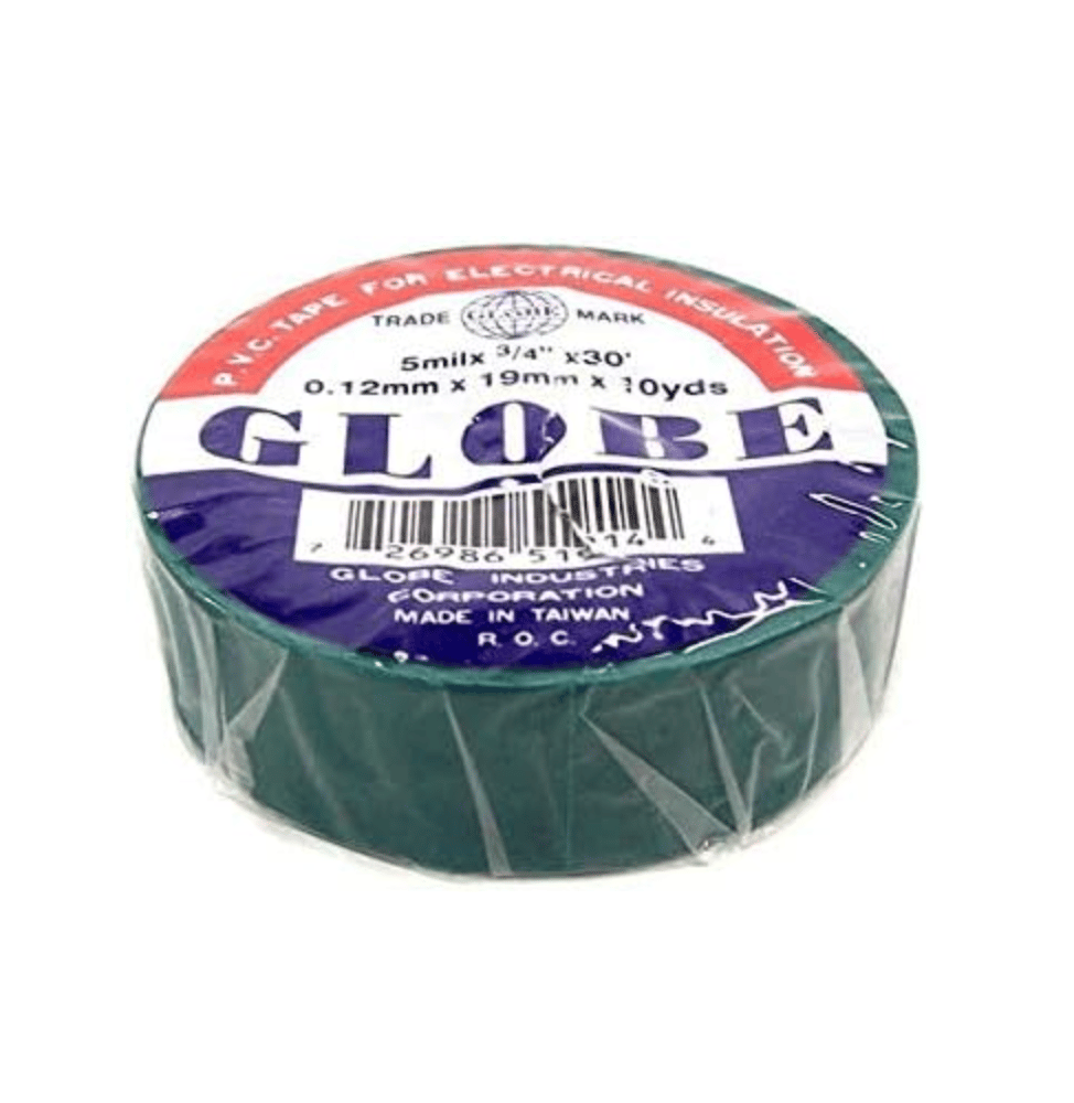 GLOBE 0.13mm x 19mm x 10 Yards İzole Bant Yeşil - Profesyonel Elektrik İzolasyon Bandı, Yanmaz Ve Esnek PVC Elektrik Bandı