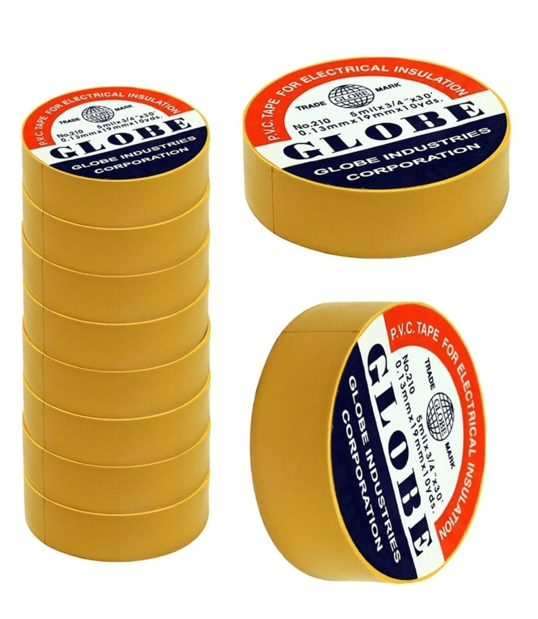 GLOBE 0.13mm x 19mm x 10 Yards İzole Bant Sarı - Profesyonel Elektrik İzolasyon Bandı, Yanmaz Ve Esnek PVC Elektrik Bandı