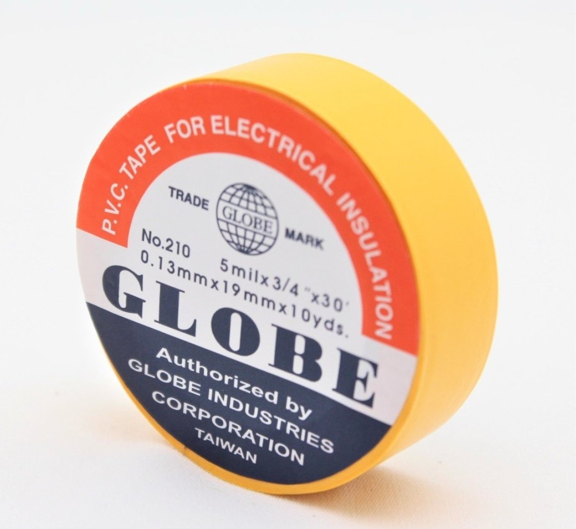 GLOBE 0.13mm x 19mm x 10 Yards İzole Bant Sarı - Profesyonel Elektrik İzolasyon Bandı, Yanmaz Ve Esnek PVC Elektrik Bandı