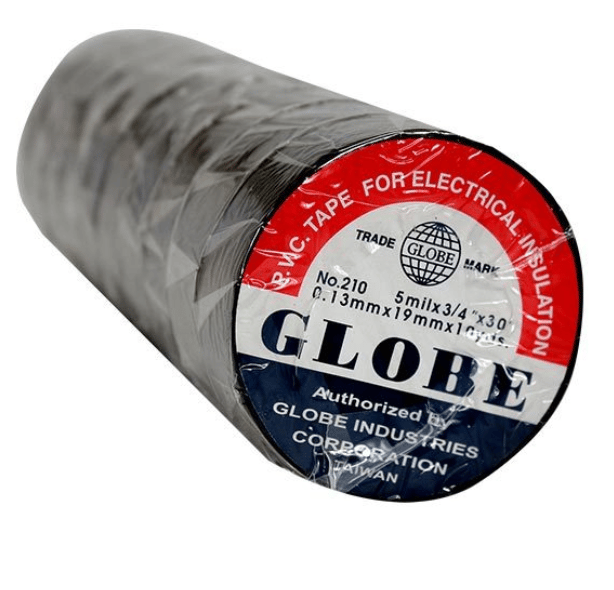 GLOBE 0.13mm x 19mm x 10 Yards İzole Bant Siyah - Profesyonel Elektrik İzolasyon Bandı, Yanmaz Ve Esnek PVC Elektrik Bandı