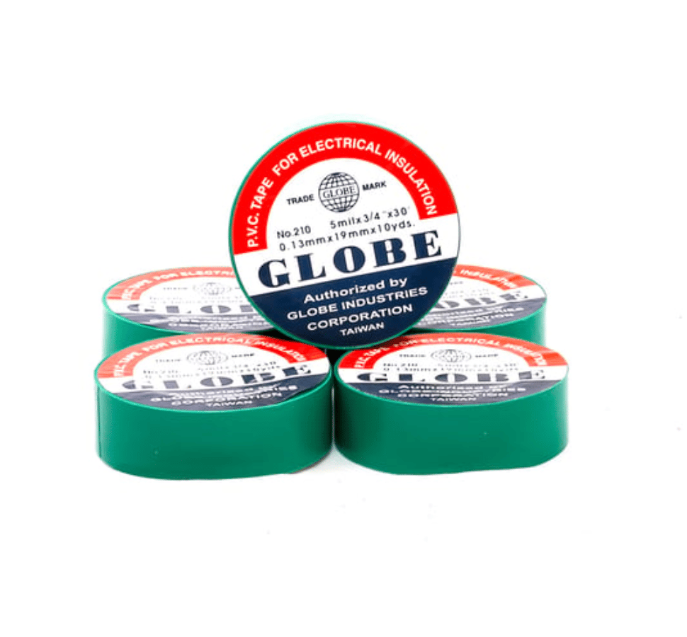GLOBE 0.13mm x 19mm x 10 Yards İzole Bant Yeşil - Profesyonel Elektrik İzolasyon Bandı, Yanmaz Ve Esnek PVC Elektrik Bandı