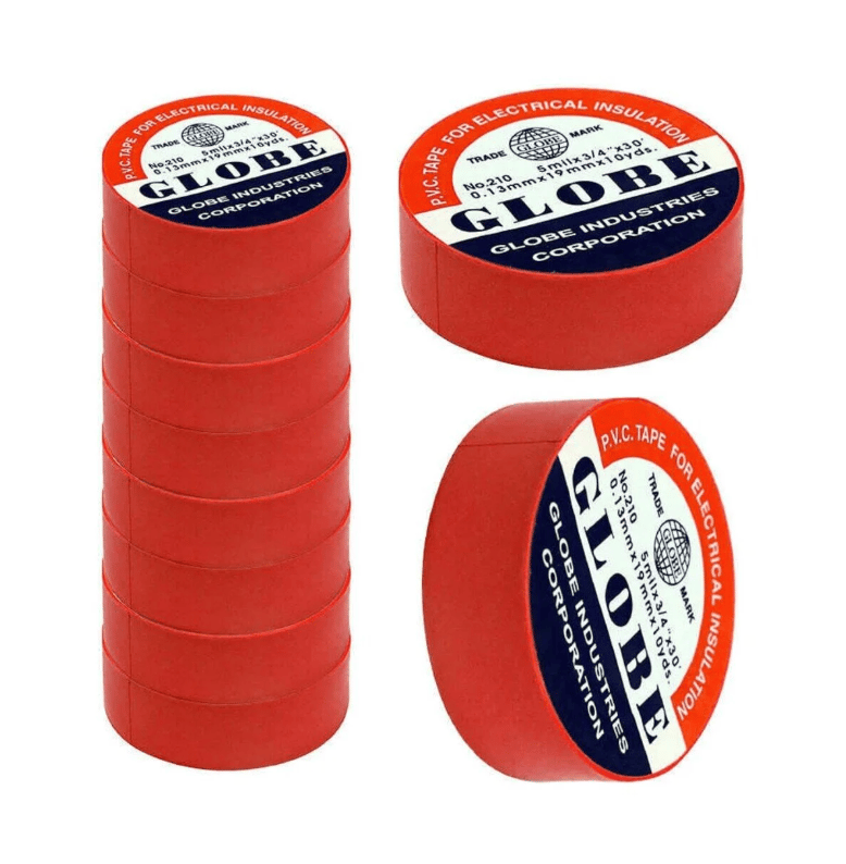 GLOBE 0.13mm x 19mm x 10 Yards İzole Bant Kırmızı - Profesyonel Elektrik İzolasyon Bandı, Yanmaz Ve Esnek PVC Elektrik Bandı