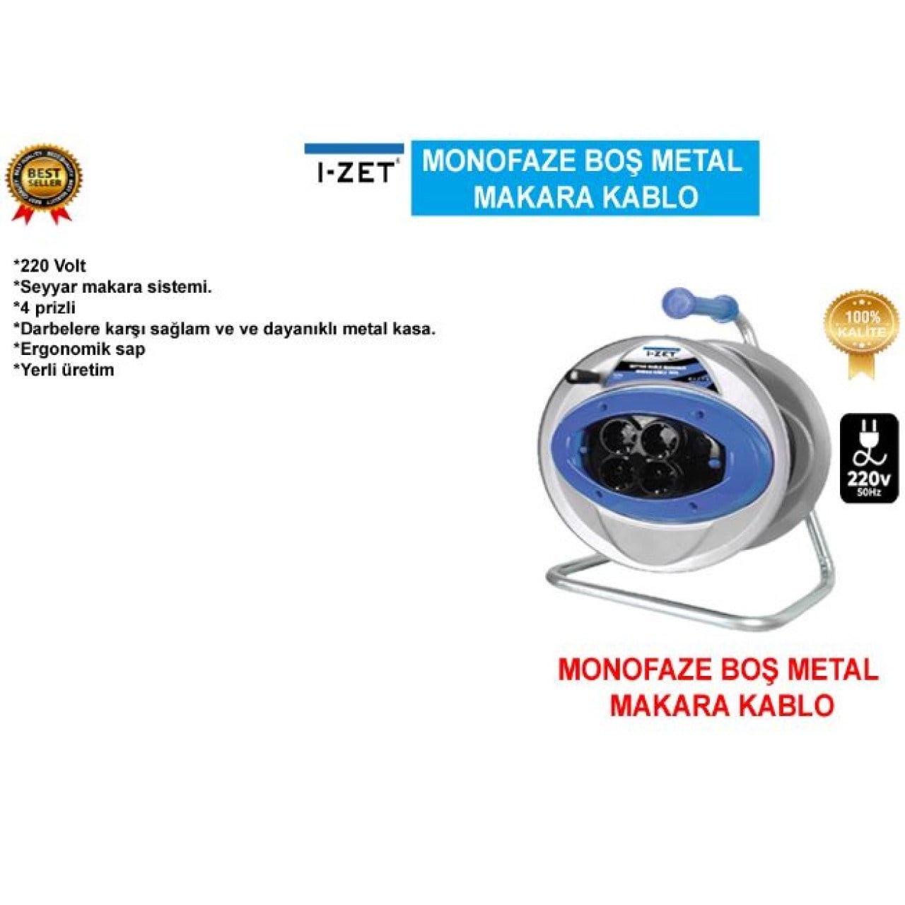 I-ZET Monofaze Boş Metal Makara - Profesyonel Endüstriyel Ağır Hizmet Tipi Sac Kablo Makarası