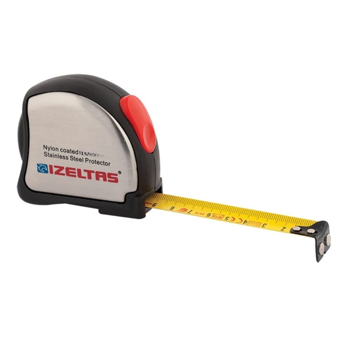 İZELTAŞ 0588150013 Krom Şerit Metre 3 Mt - Profesyonel Darbe Emici Şık Krom Kasa Çelik Metre