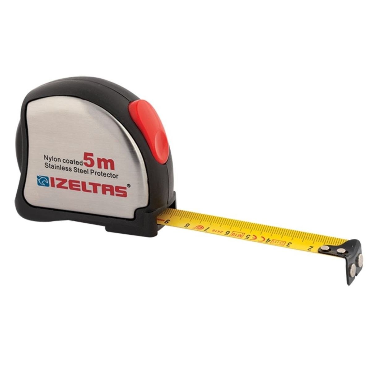 İZELTAŞ 0588150015 Krom Şerit Metre 5 Mt - Profesyonel Darbe Emici Şık Krom Kasa Çelik Metre