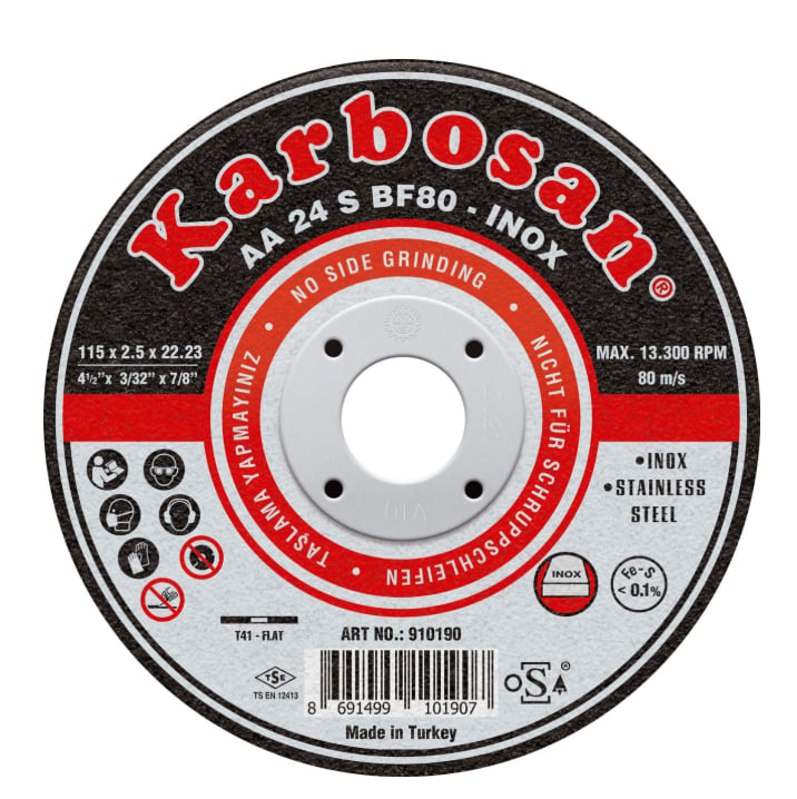 KARBOSAN 115 x 2,5 x 22 mm Inox Düz Kesici Disk - Profesyonel Paslanmaz Çelik ve Metal Kesimi İçin Dayanıklı ve Güvenli Kesme Taşı