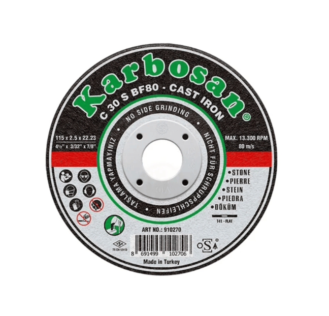KARBOSAN 115 x 2,5 x 22 mm SC Düz Kesici Taş - Profesyonel Döküm, Pik, Mermer ve Beton Yüzeyler İçin Silisyum Karbür Esaslı Kesme Diski