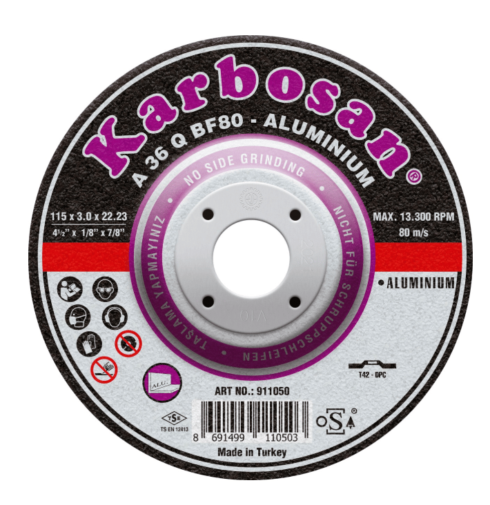 KARBOSAN 115 x 3,0 x 22 mm Alüminyum Bombeli Kesici Disk - Alüminyum ve Diğer Demir Dışı Yumuşak Metaller İçin Özel Alaşımlı Kesme Taşı