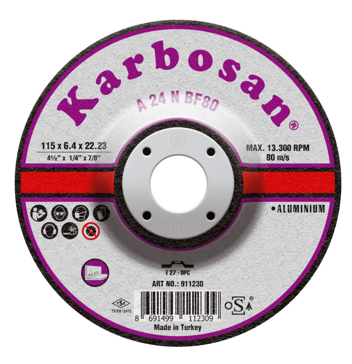 KARBOSAN 115 x 6,4 x 22 mm Alüminyum Flex Taşlama Diski - Alüminyum ve Yumuşak Metaller İçin Sıvanma Yapmayan Profesyonel Çapak Alma ve Taşlama Taşı