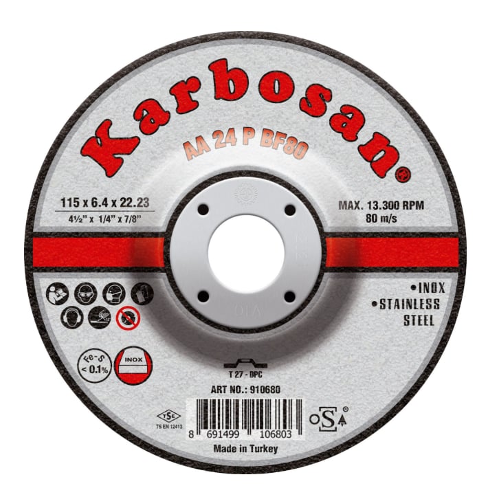 KARBOSAN 115 x 6,4 x 22 mm Inox Flex Taşlama Diski - Paslanmaz Çelik ve Sac Yüzeyler İçin Özel Alaşımlı Profesyonel Çapak Alma ve Kaynak Temizleme Taşı