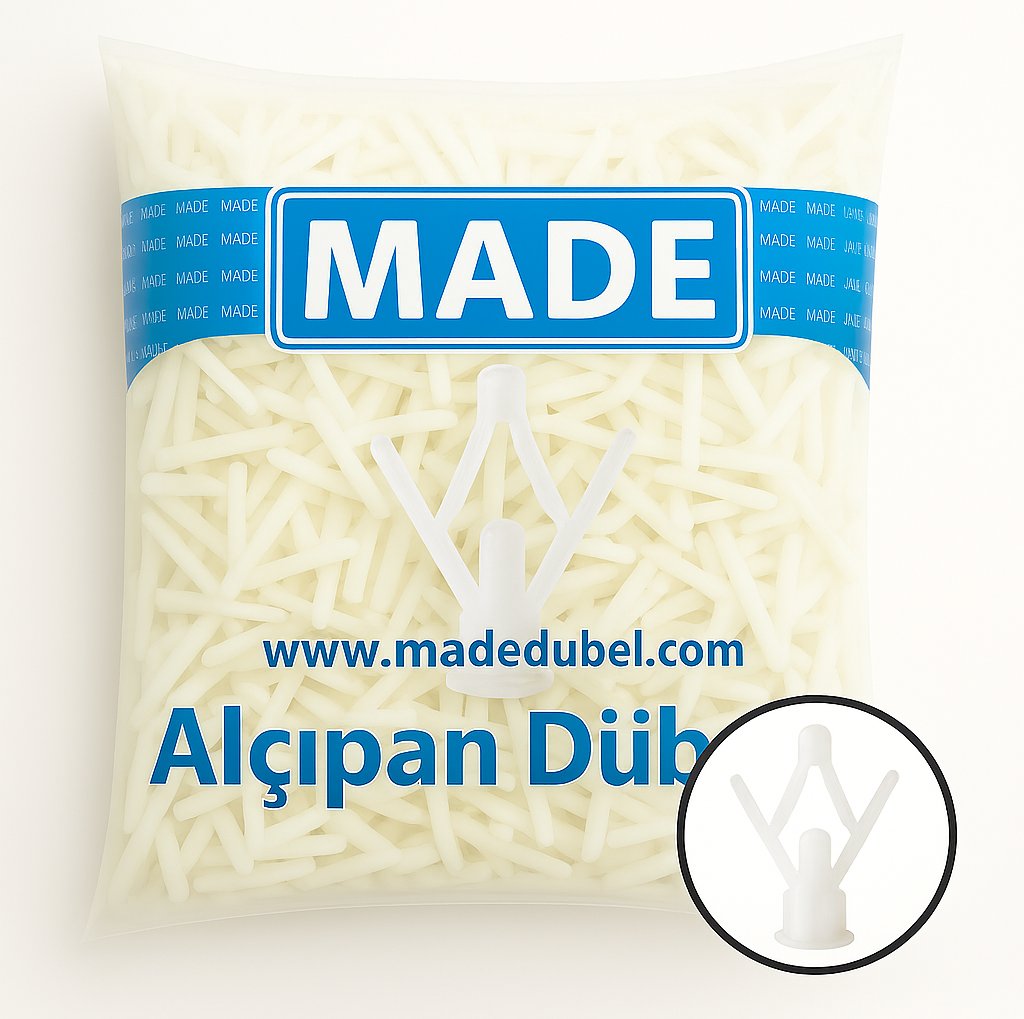 MADE Alçıpan Dübeli Kanatlı No.3mm 250 'li Paket - Profesyonel Boşluklu Duvar Sabitleme Dübeli, Yüksek Tutunma Mukavemetli Şantiye Tipi Plastik Alçıpan Dübeli
