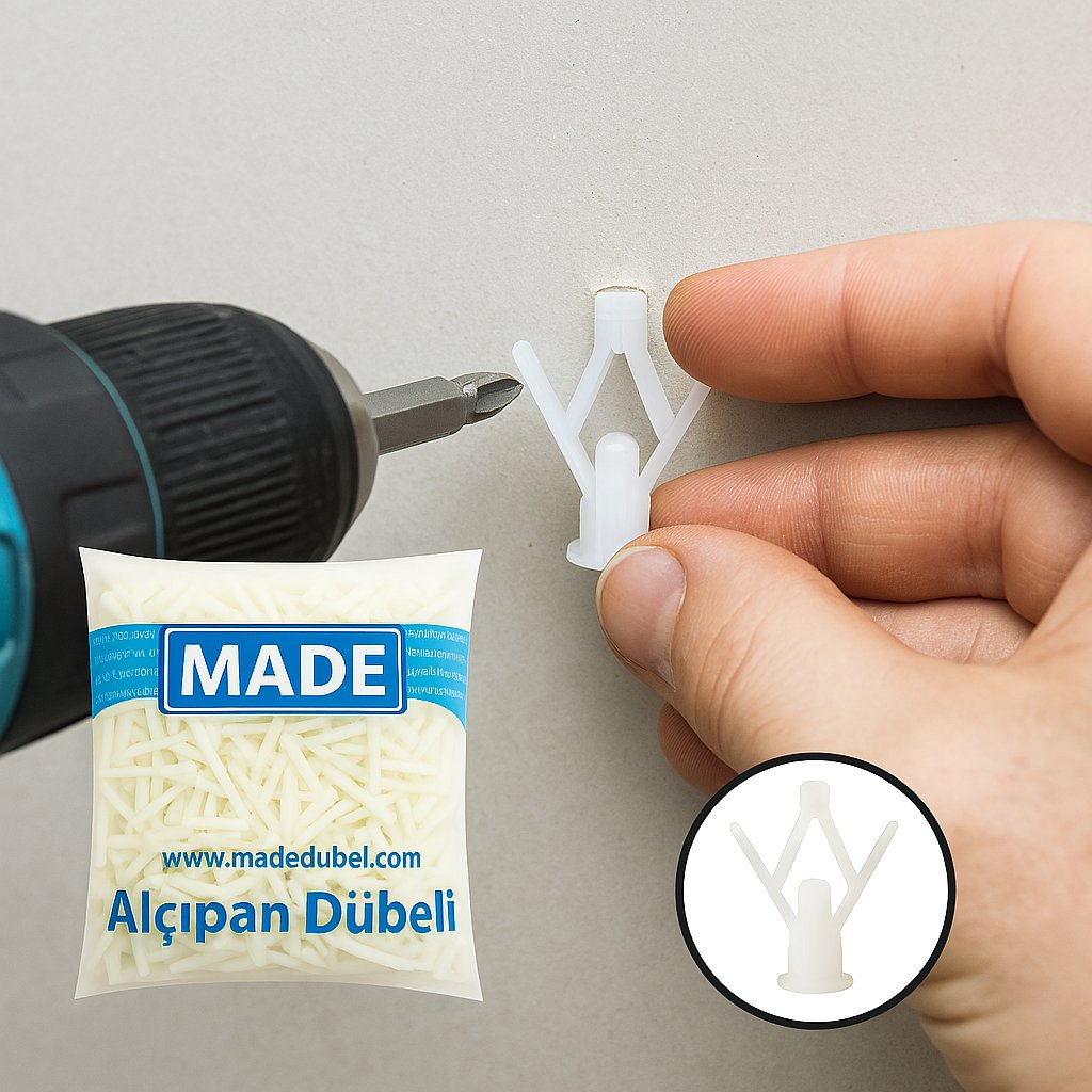MADE Alçıpan Dübeli Kanatlı No.3mm 250 'li Paket - Profesyonel Boşluklu Duvar Sabitleme Dübeli, Yüksek Tutunma Mukavemetli Şantiye Tipi Plastik Alçıpan Dübeli
