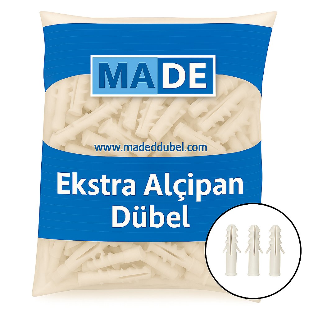 MADE Ekstra Alçıpan Dübeli 8 mm 500'lü Paket - Profesyonel İleri Teknoloji Kuru Duvar Sabitleme Dübeli, Yüksek Taşıma Mukavemetli Şantiye Tipi Plastik Alçıpan Dübeli