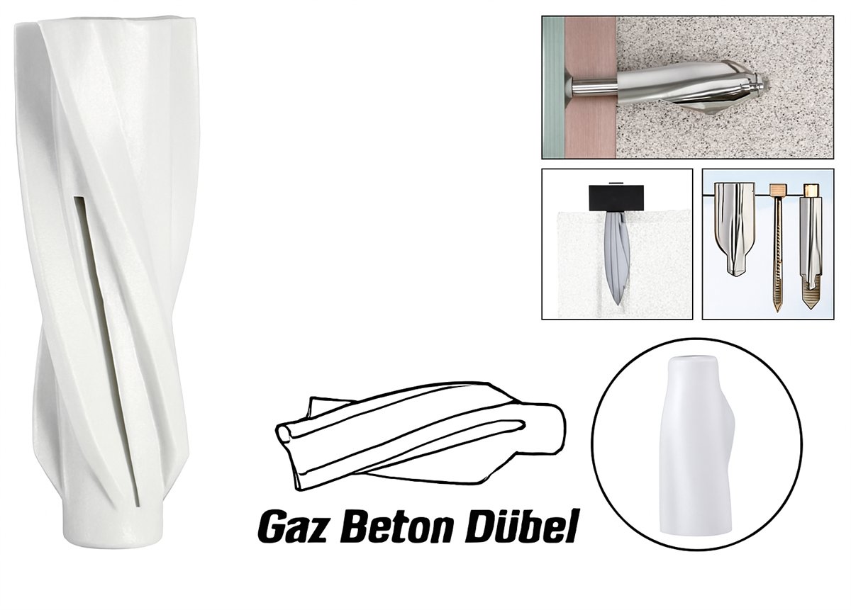 MADE Gaz Beton Dübel 10 mm 100'lü Paket - Profesyonel Ytong, Gazbeton ve Gözenekli Hafif Beton Dübeli, Yüksek Tutunma Mukavemetli Şantiye Tipi Plastik Dübel