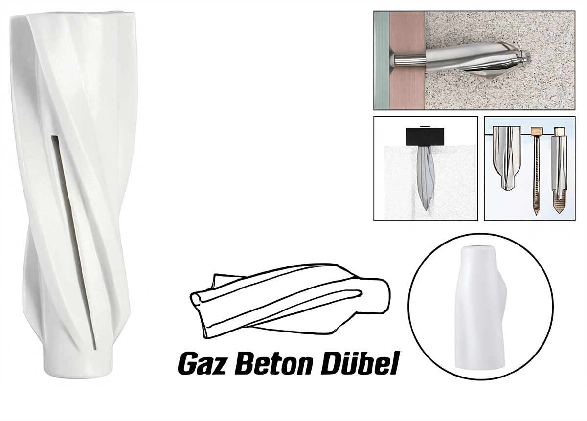 MADE Gaz Beton Dübel 10 mm 100'lü Paket - Profesyonel Ytong, Gazbeton ve Gözenekli Hafif Beton Dübeli, Yüksek Tutunma Mukavemetli Şantiye Tipi Plastik Dübel