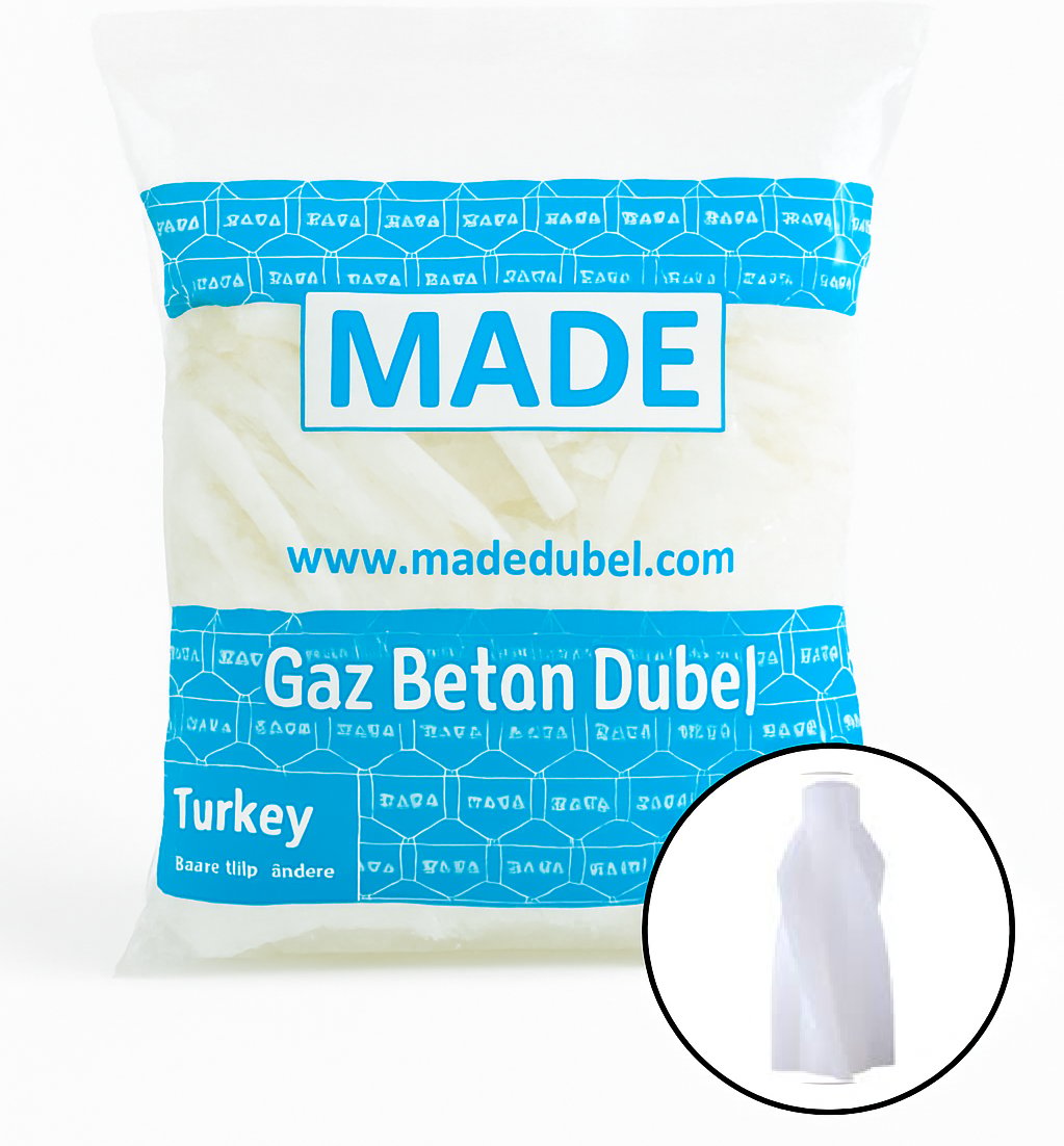 MADE Gaz Beton Dübel 10 mm 100'lü Paket - Profesyonel Ytong, Gazbeton ve Gözenekli Hafif Beton Dübeli, Yüksek Tutunma Mukavemetli Şantiye Tipi Plastik Dübel