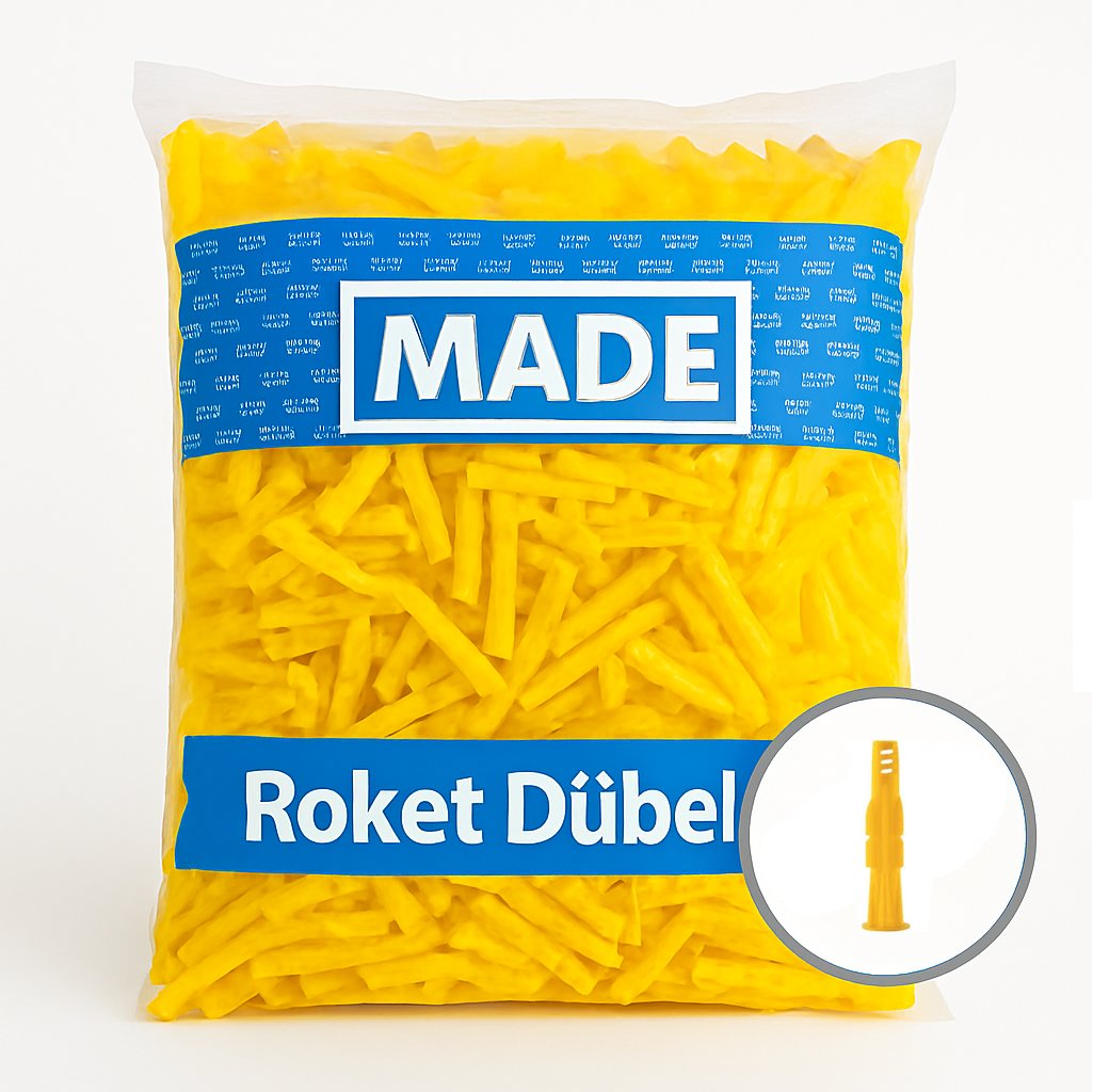 MADE Performans Roket Dübel 10 mm 250'li Paket - Profesyonel Akıllı Çok Amaçlı Duvar ve Beton Dübeli, Yüksek Tutunma Mukavemetli Şantiye Tipi Plastik Dübel