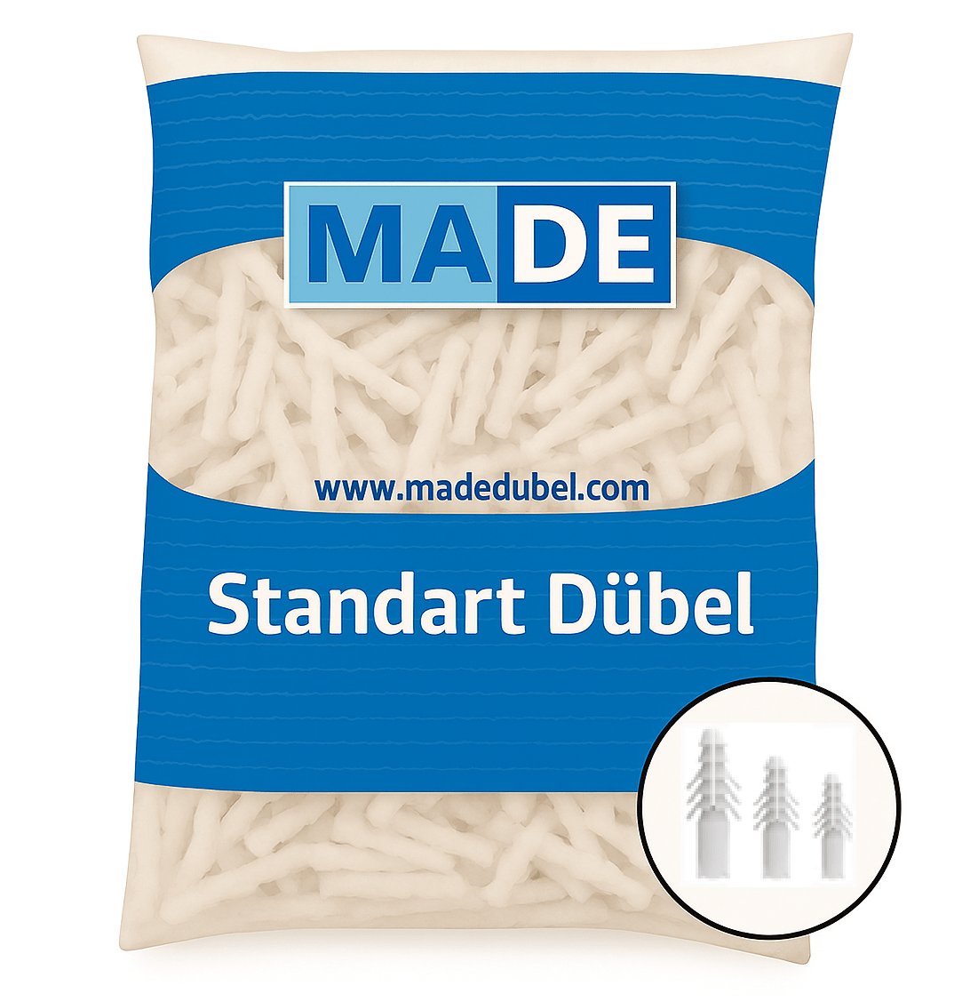 MADE Plastik Dübel Beyaz 10 mm 500'lü Paket - Profesyonel Standart Duvar ve Beton Dübeli, Yüksek Tutunma Mukavemetli Şantiye Tipi Kalibre Plastik Dübel