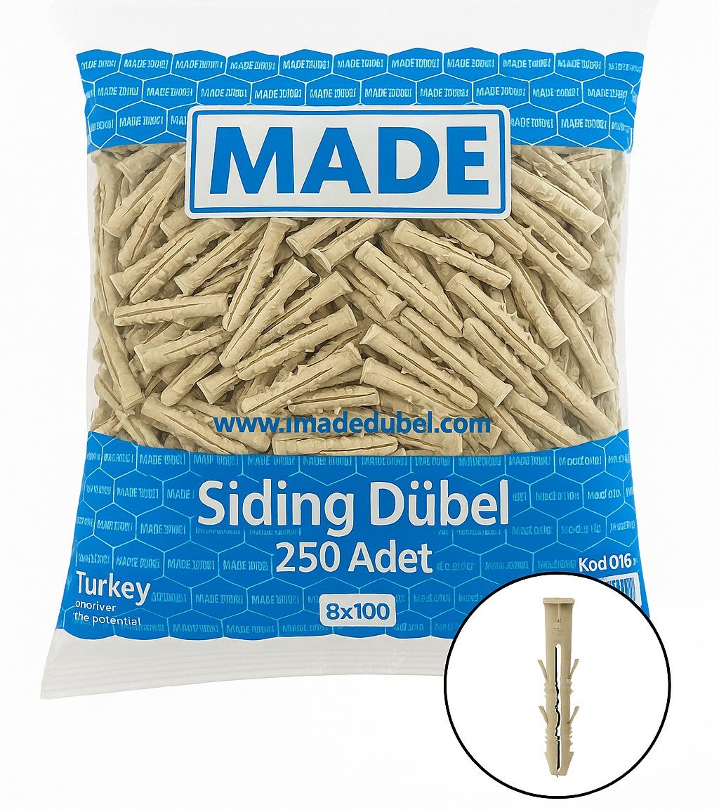 MADE Siding Dübel 10x100 mm 100'lü Paket - Profesyonel Geniş Başlıklı Dış Cephe Siding Dübeli, Yüksek Mukavemetli Şantiye Tipi Uzun Çivili Mantolama Dübeli