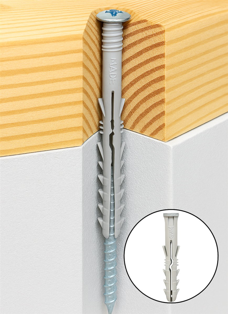 MADE Siding Dübel 10x100 mm 100'lü Paket - Profesyonel Geniş Başlıklı Dış Cephe Siding Dübeli, Yüksek Mukavemetli Şantiye Tipi Uzun Çivili Mantolama Dübeli