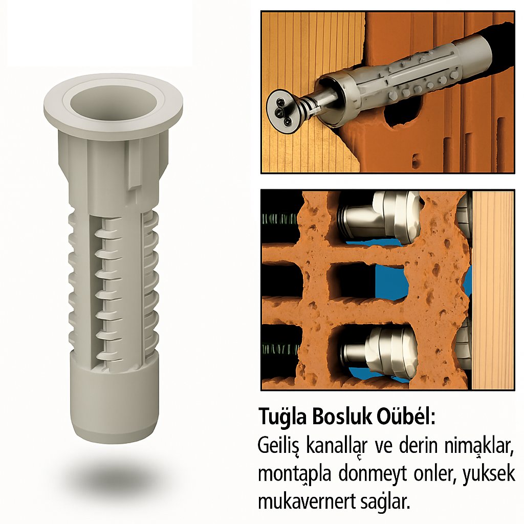 MADE Tuğla Boşluk Dübeli 10 mm 500'lü Paket - Profesyonel Boşluklu Tuğla, Briket ve Delikli Duvar Dübeli, Yüksek Tutunma Mukavemetli Şantiye Tipi Plastik Dübel