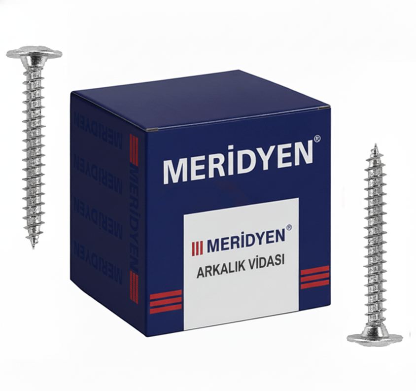 MERİDYEN Galvanizli Arkalık Vidası 3.5x25 mm 1000'li Paket - Profesyonel Çinko Kaplı Pul Başlı Sunta Vidası, Yüksek Sıkma Mukavemetli Şantiye Tipi İnce Diş Arkalık Vidası