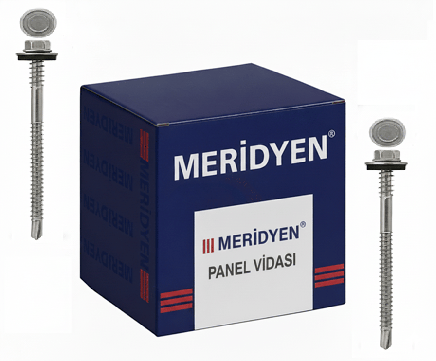 MERİDYEN Panel Vidası 5.5x105 mm 12 mm Delme Kapasiteli 200'lü Paket - Profesyonel EPDM Contalı Sandviç Panel Vidası, Ağır Çelik Tipi Matkap Uçlu Çatı Vidası