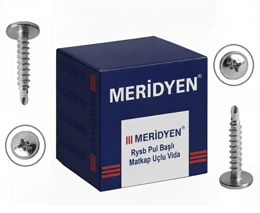 MERİDYEN Rysb Pul Başlı Matkap Uçlu Vida 3.9x13 mm 1000'li Paket - Profesyonel Çinko Kaplı Akıllı Sac Vidası, Yüksek Sıkma Mukavemetli Şantiye Tipi İnce Hat Rysb Vida