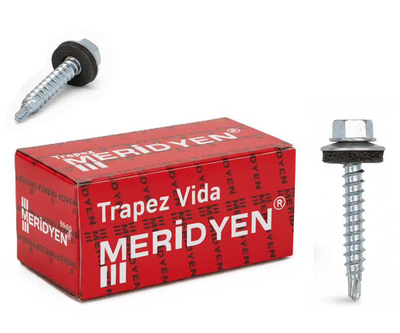 MERİDYEN Trapez Vidası Çeşitleri - Profesyonel Kendinden Delen EPDM Pullu Çatı Sacı Vidası, Sıyırmaz Akıllı Matkap Uçlu Şantiye Tipi Sandviç Panel Vidası Modelleri