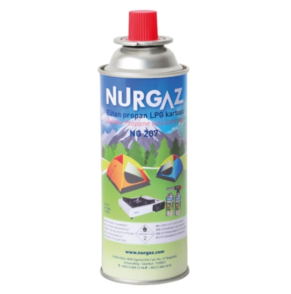 NURGAZ 220 gr Gaz Kartuşu - Bütan Propan Karışımlı Vidalı Kamp Tüpü (501-502-503-504-505 Uyumlu)