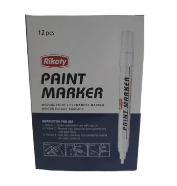 RİKOTY Beyaz Marker Markalama Kalemi - Profesyonel Endüstriyel Metal, Cam, Lastik ve Deri Boya Kalemi