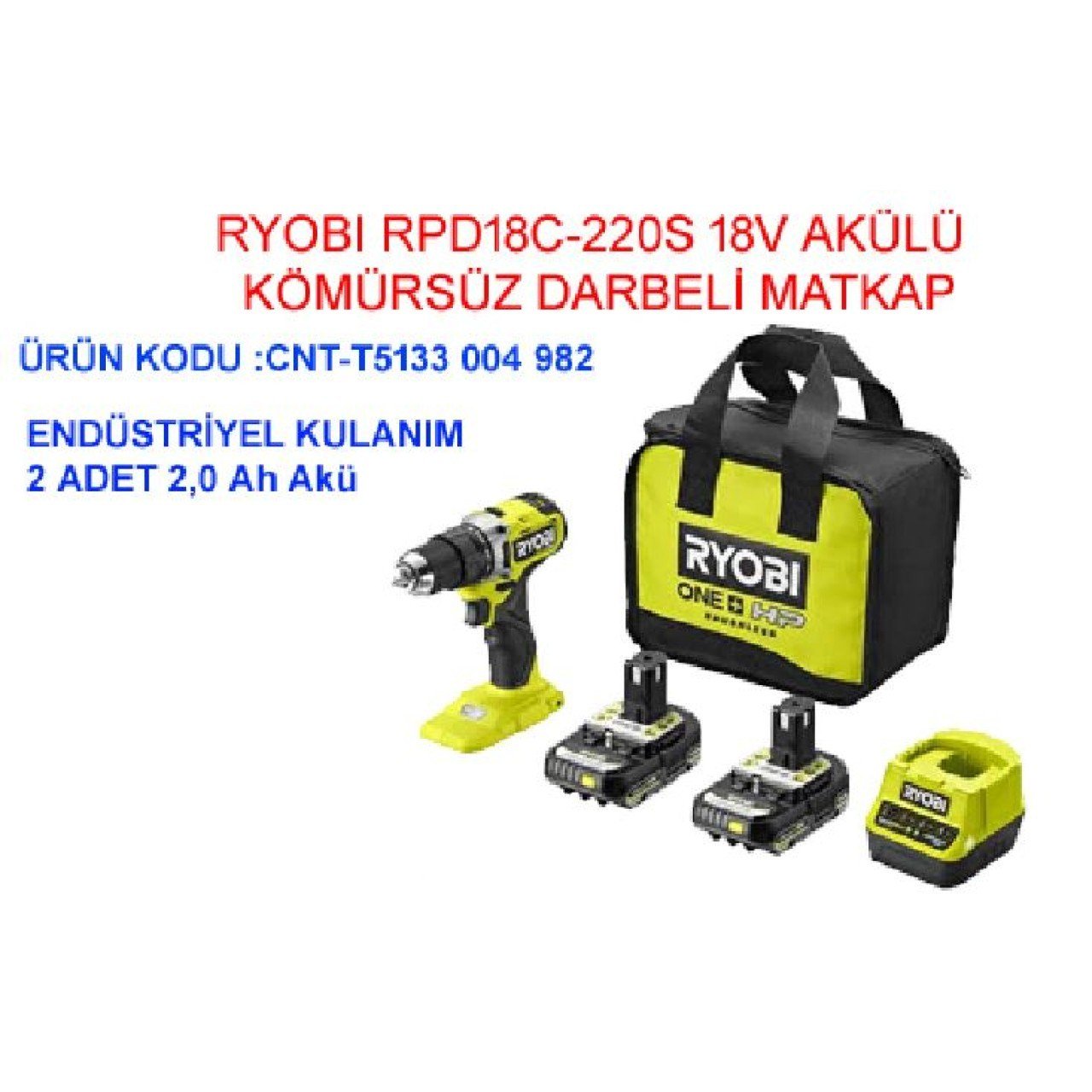 RYOBI RPD18C-220S 18V ONE+ HP Kömürsüz 2x2.0Ah Çift Akülü Darbeli Matkap (54Nm Tork)