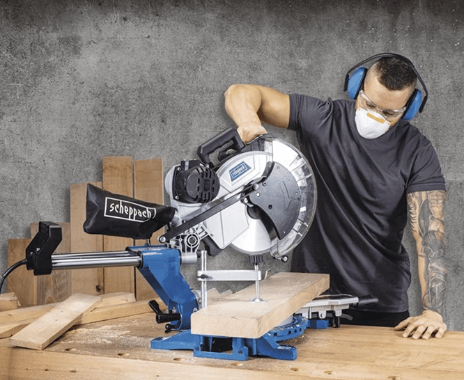 SCHEPPACH HM140L Lazerli Kızaklı Gönye Kesme Makinası 305 mm 2000 Watt - Profesyonel Çift Taraflı Eğilimli Çapraz Açılı Ahşap Ebatlama Hızarı