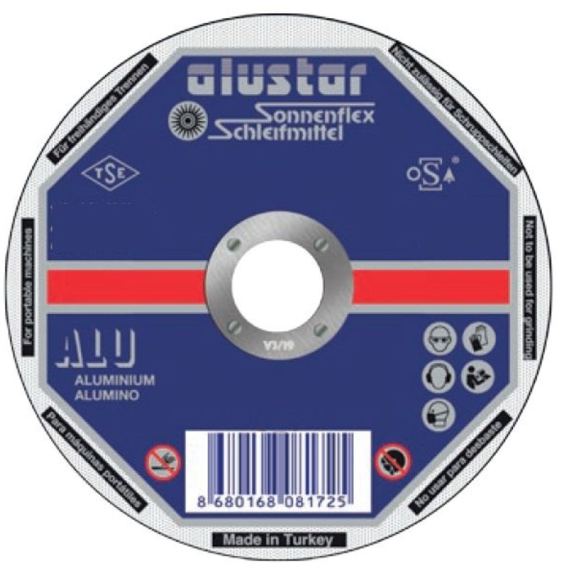 SONNENFLEX Alustar 115 x 2,5 x 22 mm Düz Alüminyum Kesici Disk (A 36 R BF ALU) - Profesyonel Kalın Tip Alüminyum ve Yumuşak Metal Kesme Taşı