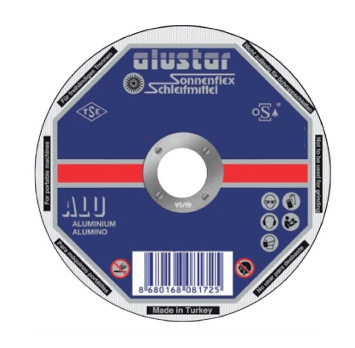 SONNENFLEX ALUSTAR 125 x 2,5 x 22 mm Bombeli Kesici Disk (A 36 R BF ALU) - Alüminyum ve Yumuşak Metaller İçin Sıvanma Yapmayan Ağır Hizmet Kesme Taşı