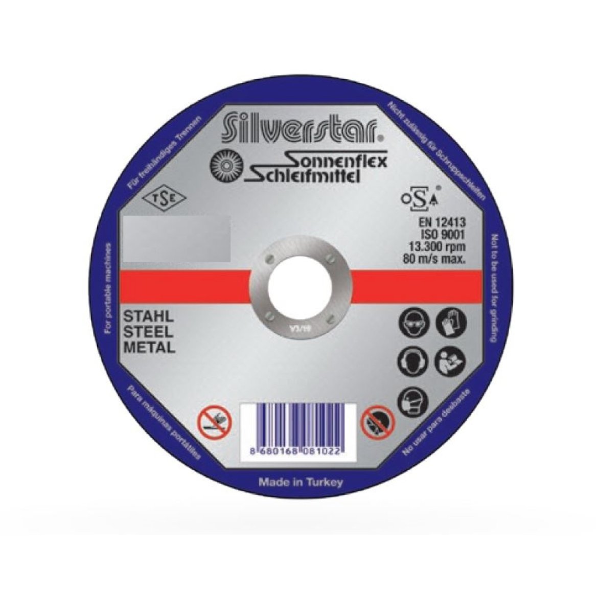 SONNENFLEX Silverstar 115 x 2,5 x 22 mm NK Düz Metal Kesici Disk (A 36 R BF) - Profesyonel Çelik ve Demir Kesme Taşı, Genel Amaçlı Ağır Hizmet Tipi