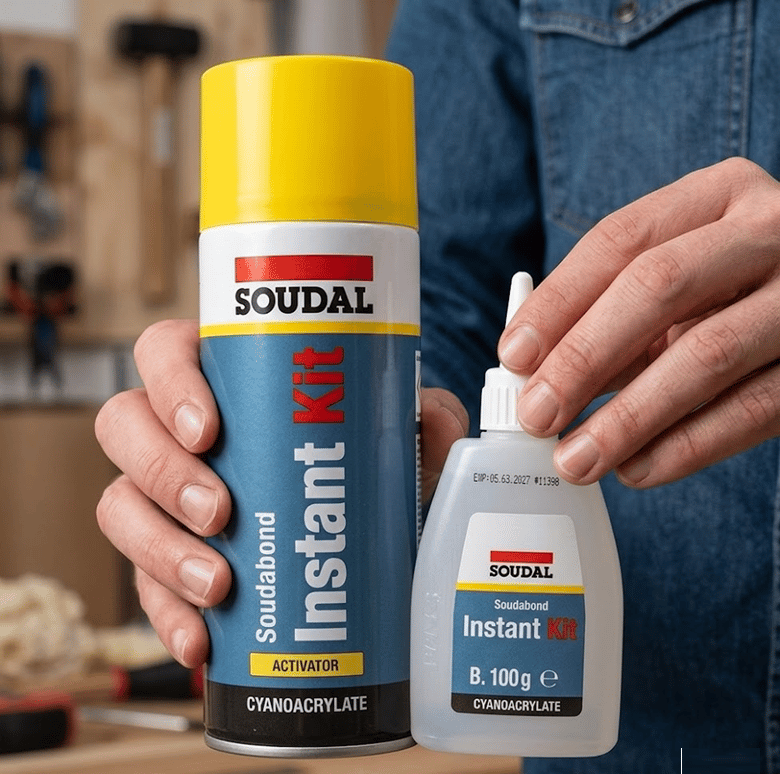 SOUDAL INSTANT KIT Hızlı Yapıştırıcı Set - 400 ml Yüksek Basınçlı Aktivatör + 100 gr Profesyonel Akrilik MDF ve Ahşap Yapıştırma Seti