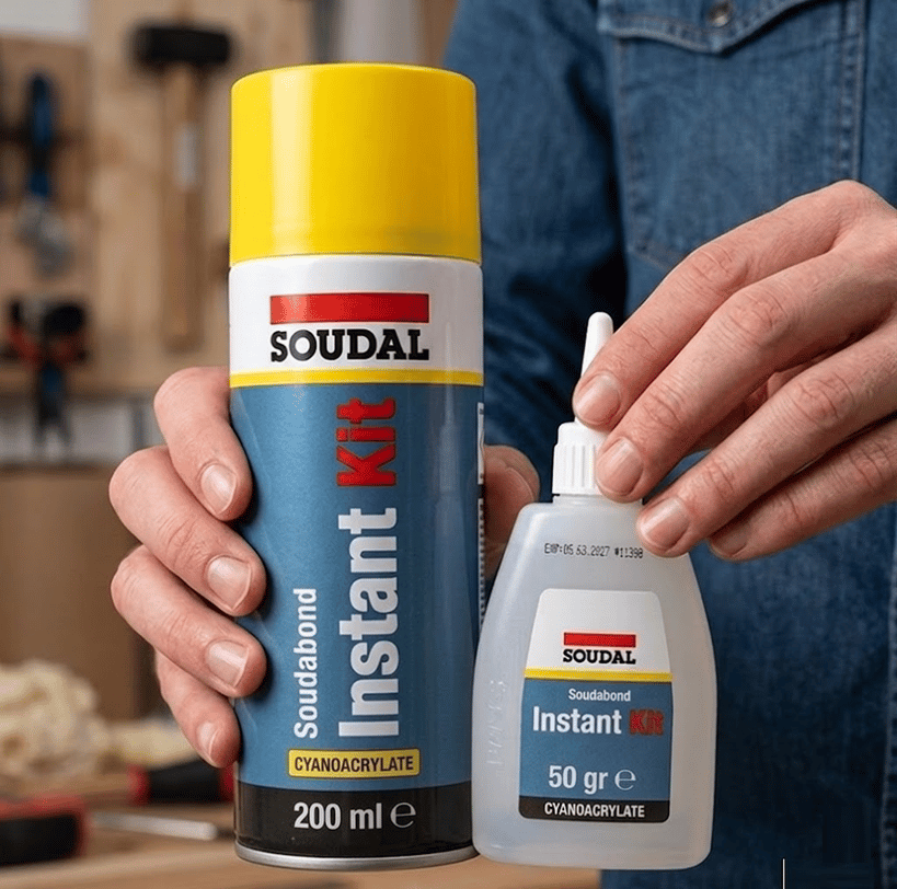 SOUDAL INSTANT KIT Hızlı Yapıştırıcı Set - 200 ml Yüksek Basınçlı Aktivatör + 50 gr Profesyonel Akrilik MDF ve Ahşap Yapıştırma Seti