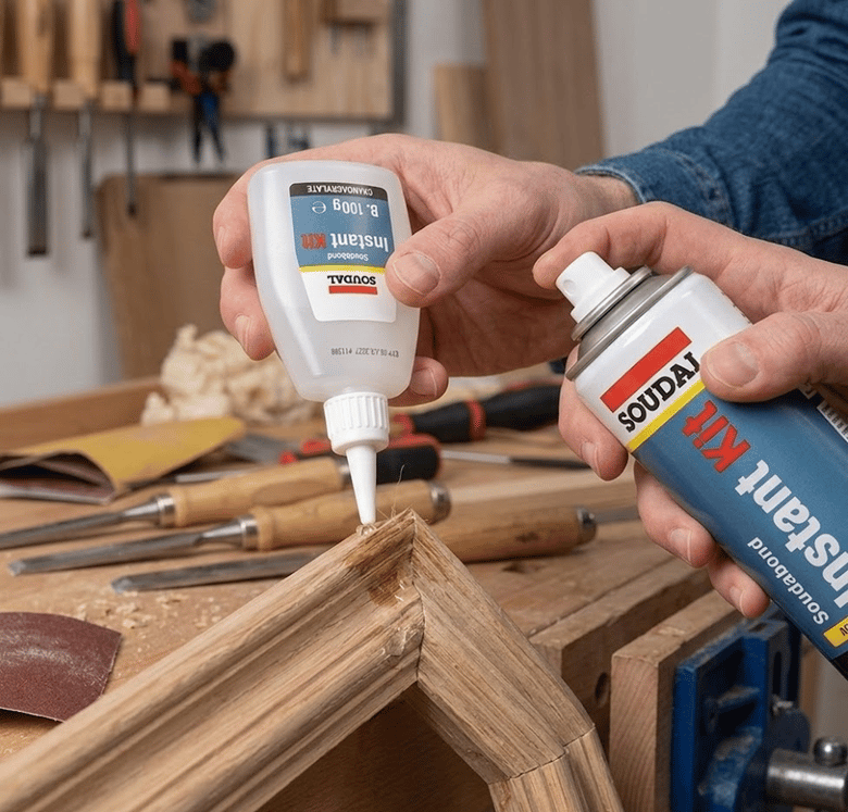 SOUDAL INSTANT KIT Hızlı Yapıştırıcı Set - 200 ml Yüksek Basınçlı Aktivatör + 50 gr Profesyonel Akrilik MDF ve Ahşap Yapıştırma Seti