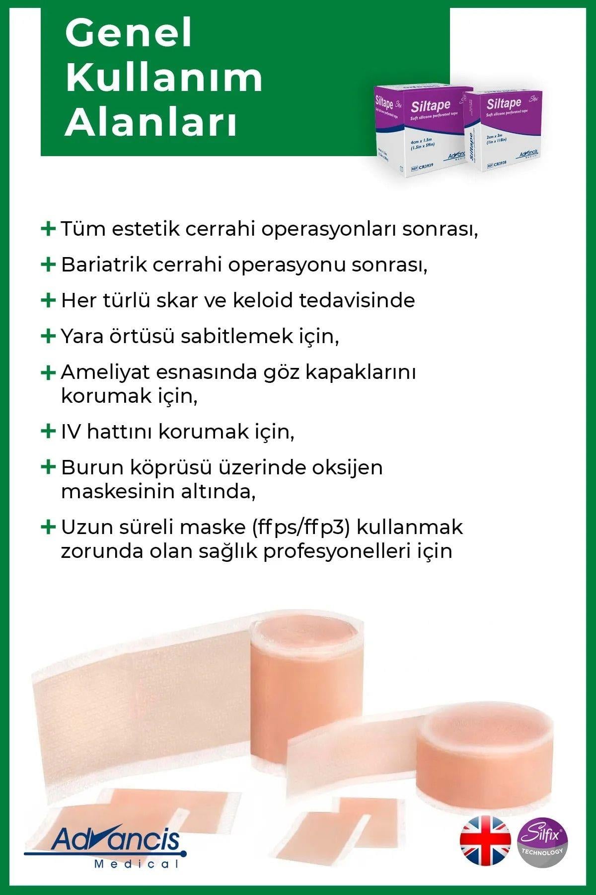 Advancis Medical UK Siltape Soft Silikon Bant Yara Izi - Dikiş Izi - Sezaryen - Yanık - Estetik 2cm X 3mt