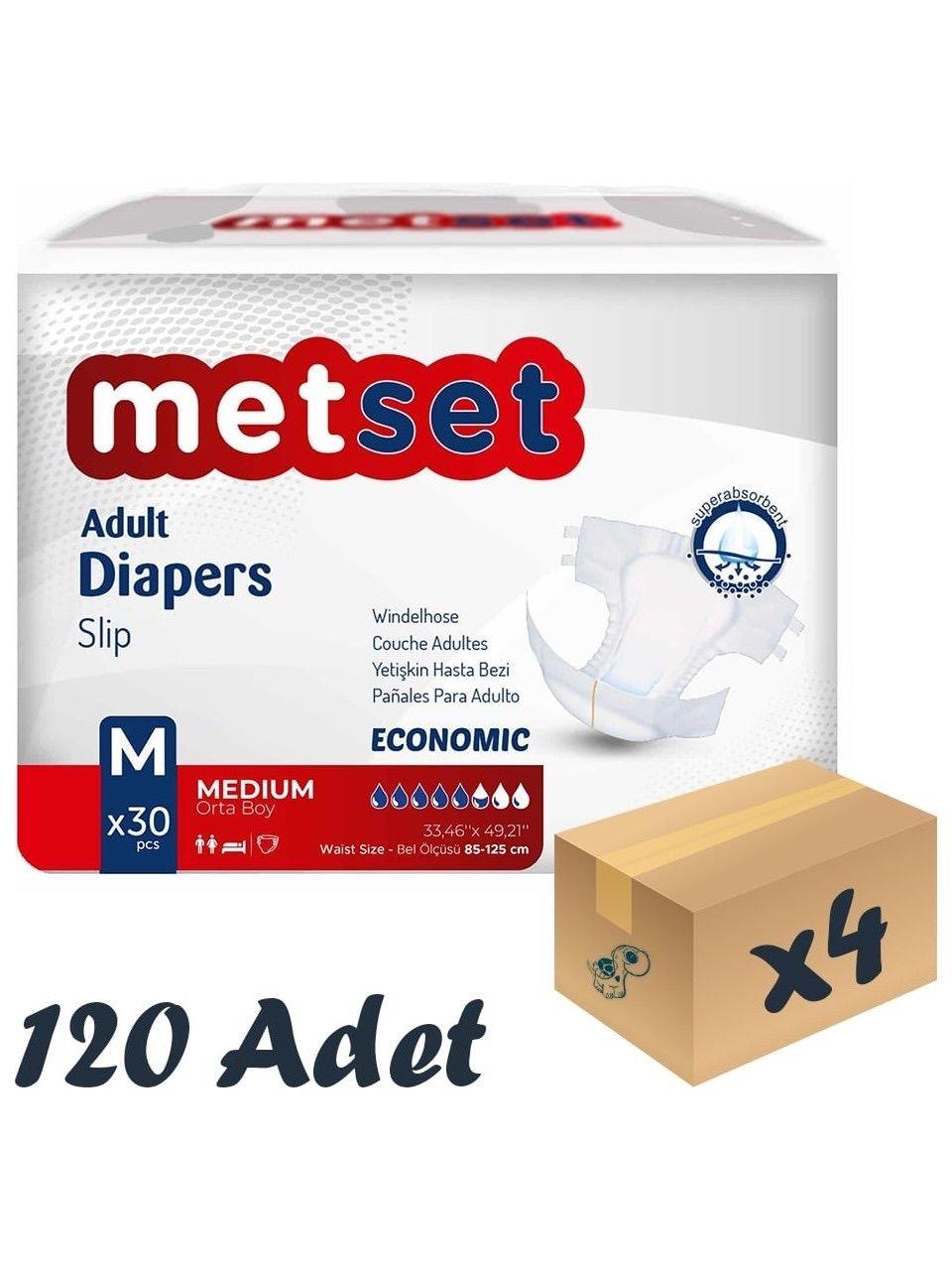 Metset Ekonomik Bel Bantlı Hasta Bezi 5,5 Damla Medium Orta Boy M Beden 30’lu 4 Paket 120 Adet