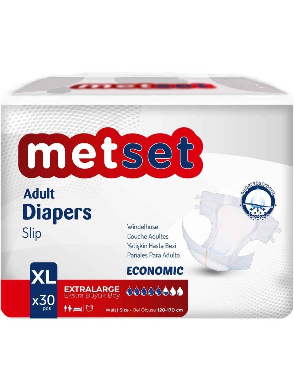 Metset Ekonomik Bel Bantlı Hasta Bezi 5,5 Damla XLarge En Büyük Boy XL Beden 30’lu 2 Paket 60 Adet