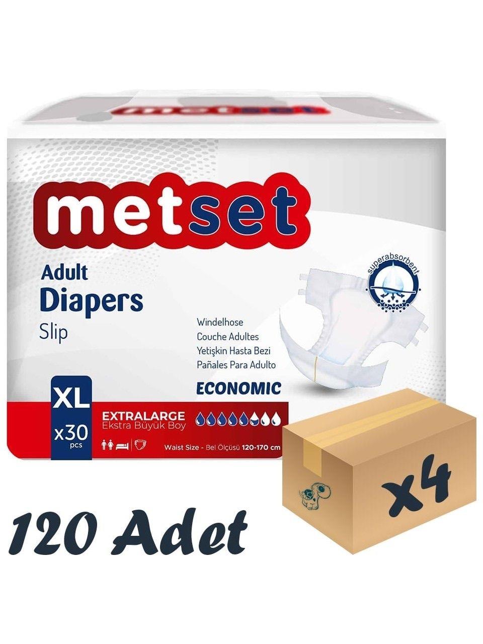 Metset Ekonomik Bel Bantlı Hasta Bezi 5,5 Damla XLarge En Büyük Boy XL Beden 30’lu 4 Paket 120 Adet