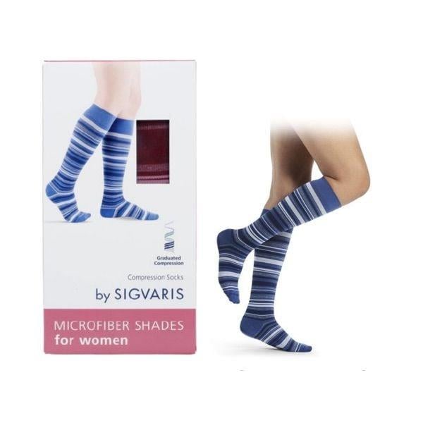 Microfiber Shades Mini Stripes Jeans Desenli Kadın Dizaltı Varis Çorabı | Renkli By Sigvaris