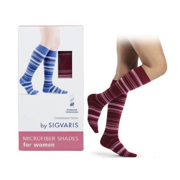 Microfiber Shades Mini Stripes Wine Desenli Kadın Dizaltı Varis Çorabı | Renkli By Sigvaris
