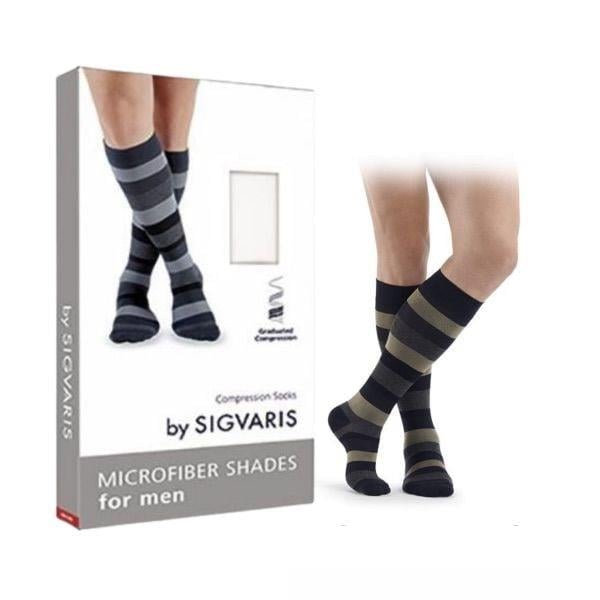 Microfiber Shades Stripes Dark Navy Desenli Erkek Dizaltı Varis Çorabı | Renkli By Sigvaris