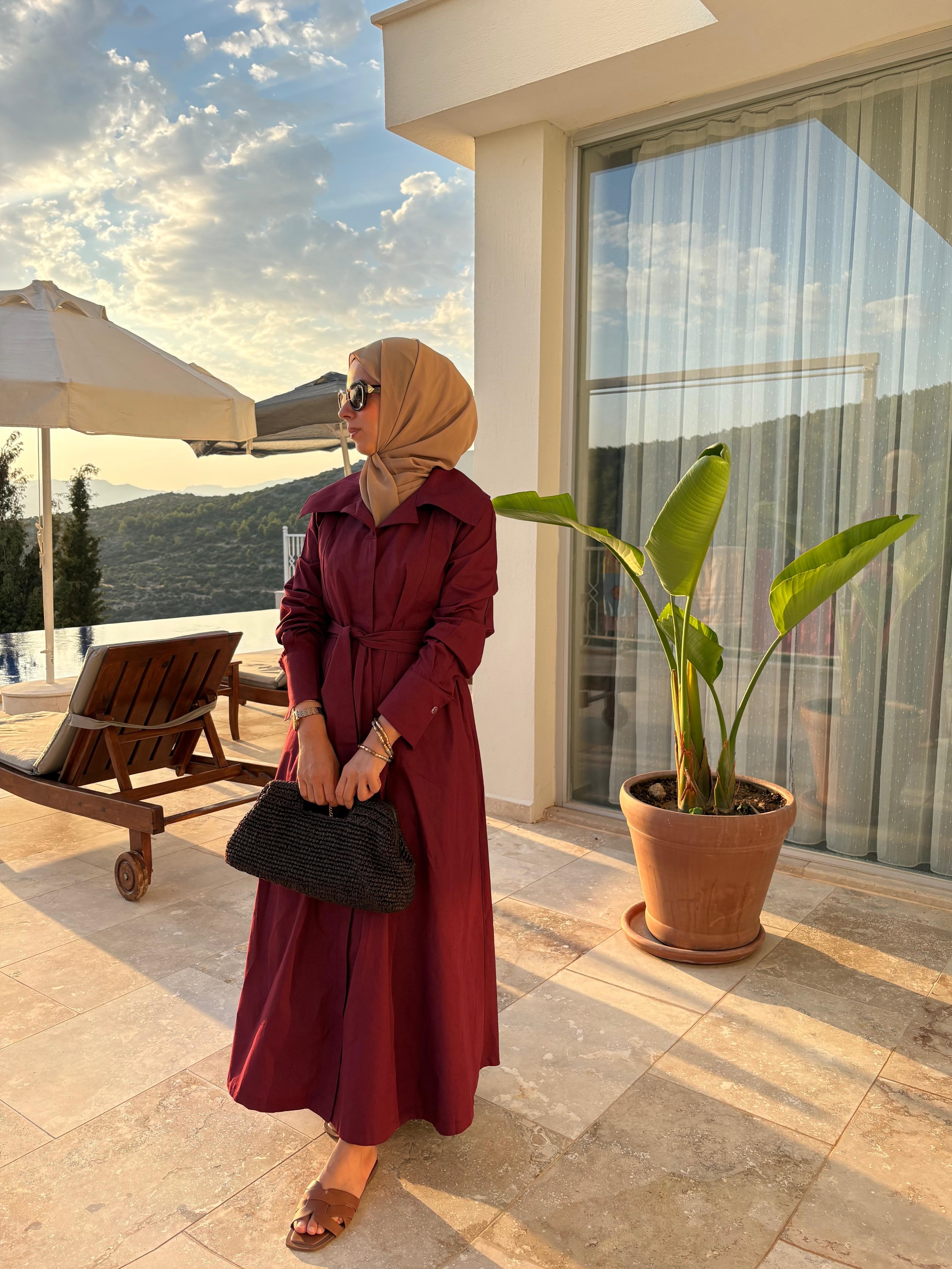 Bordo Ravi Gömlek Elbise
